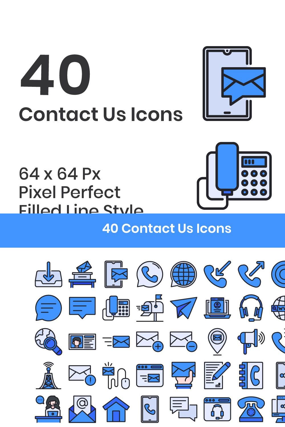 40 Contact Us - Filled Line pinterest preview image.