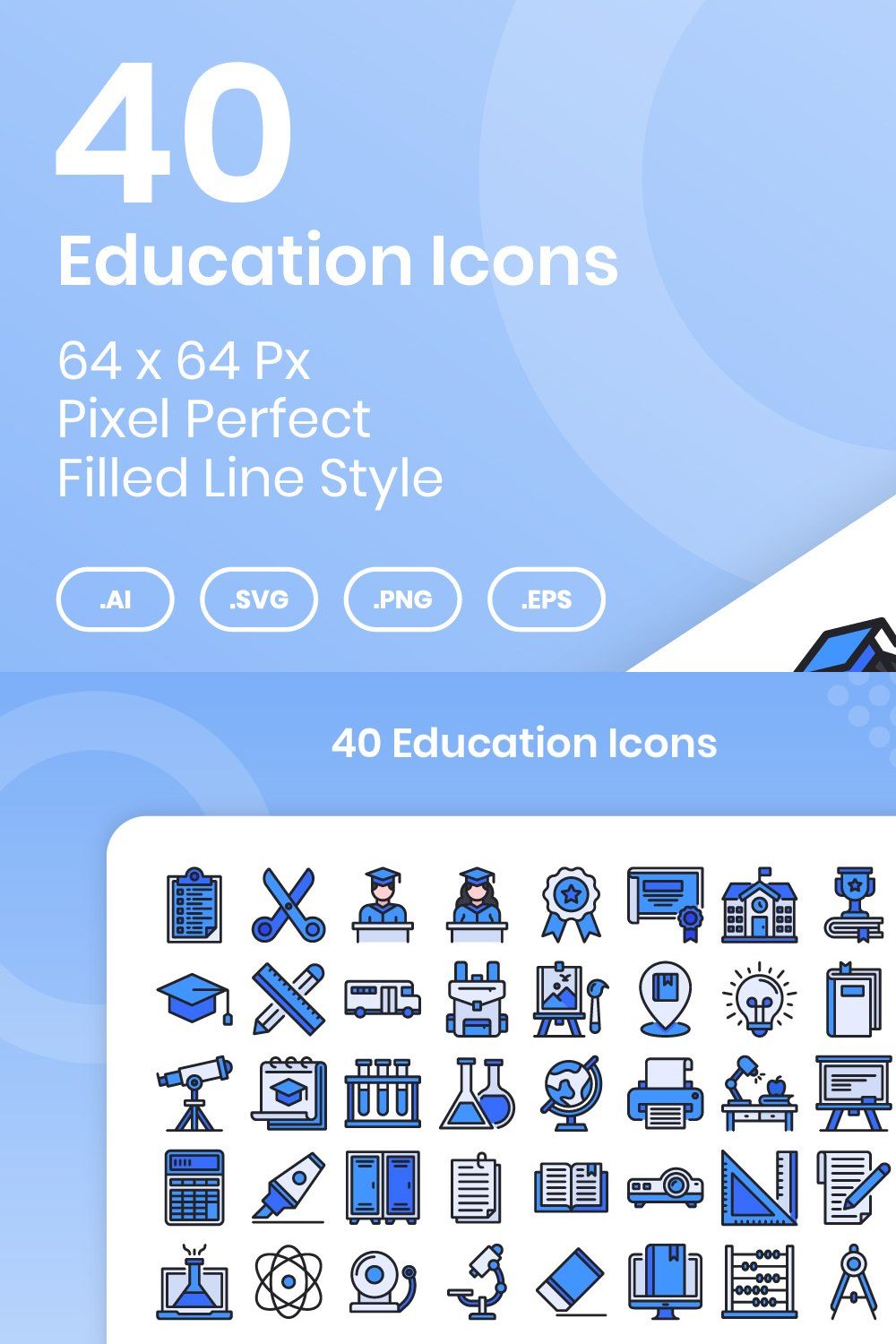 40 Education - Filled Line pinterest preview image.