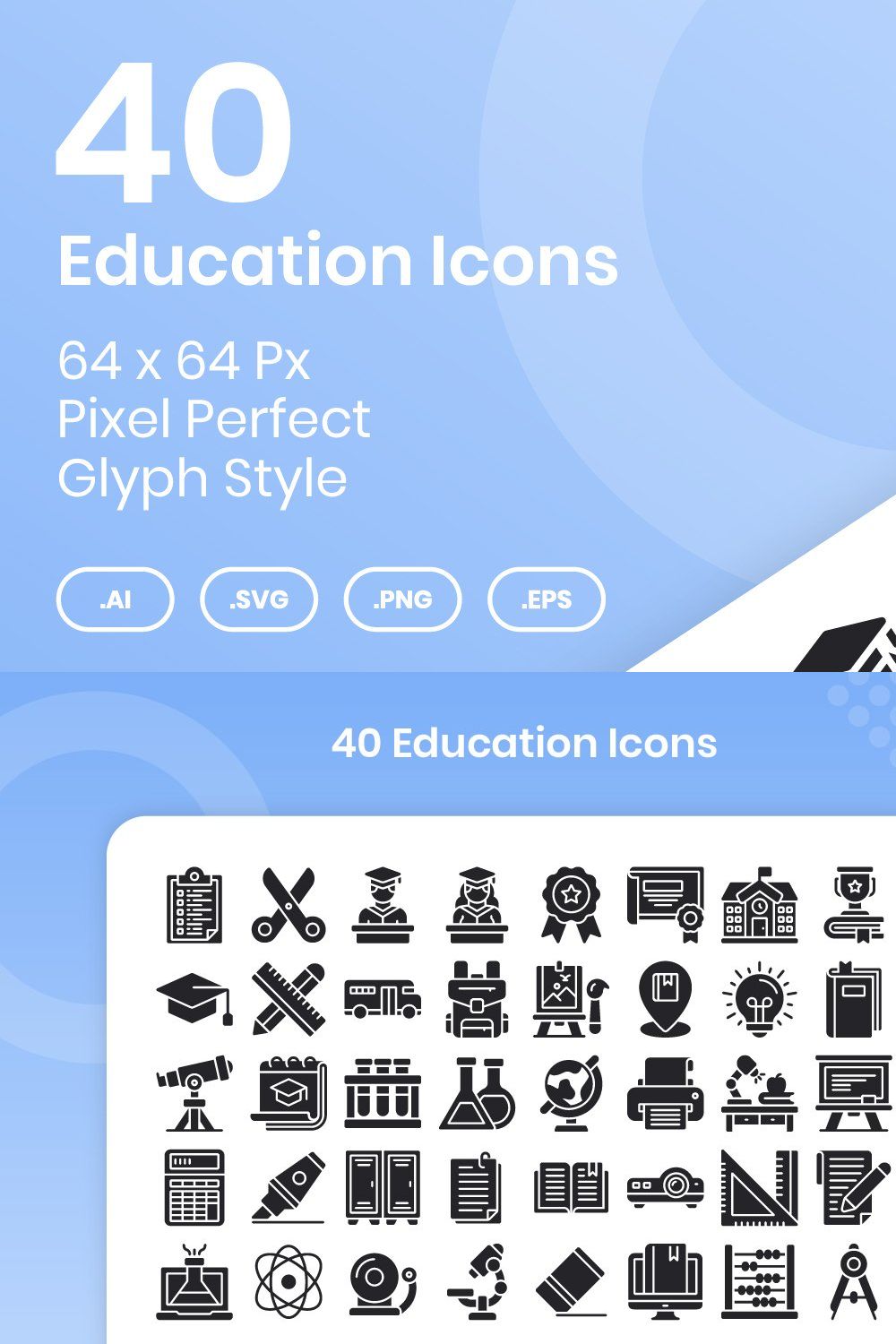 40 Education - Glyph pinterest preview image.