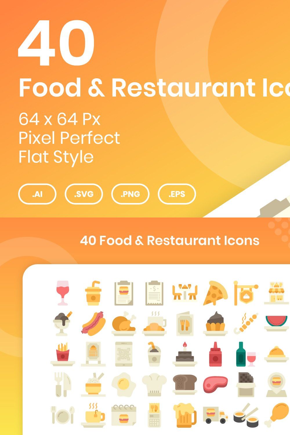 40 Food & Restaurant - Flat pinterest preview image.