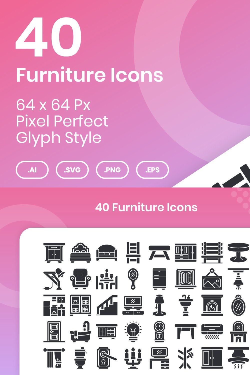 40 Furniture - Glyph pinterest preview image.