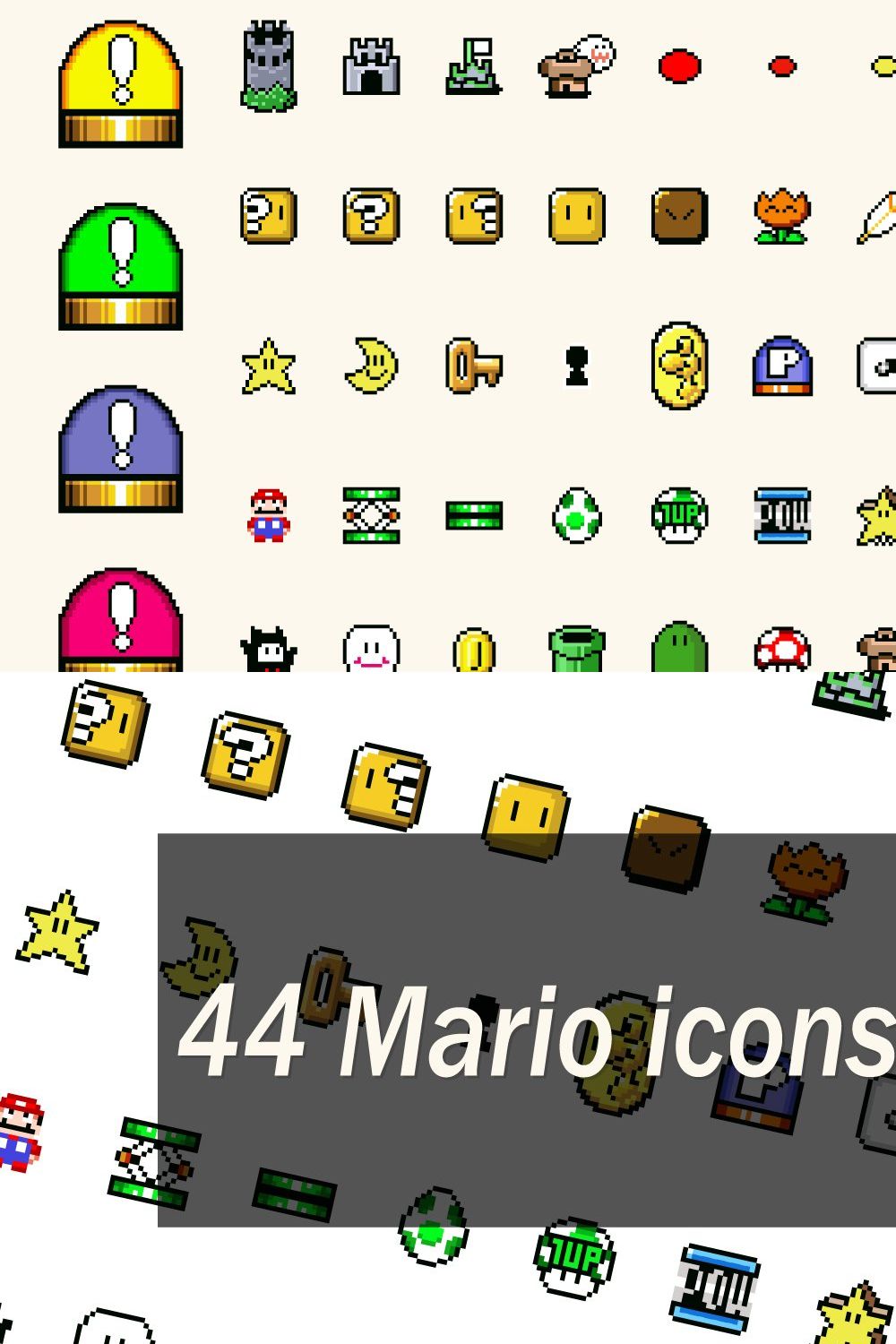 40+ game elements from Super Mario 1 pinterest preview image.