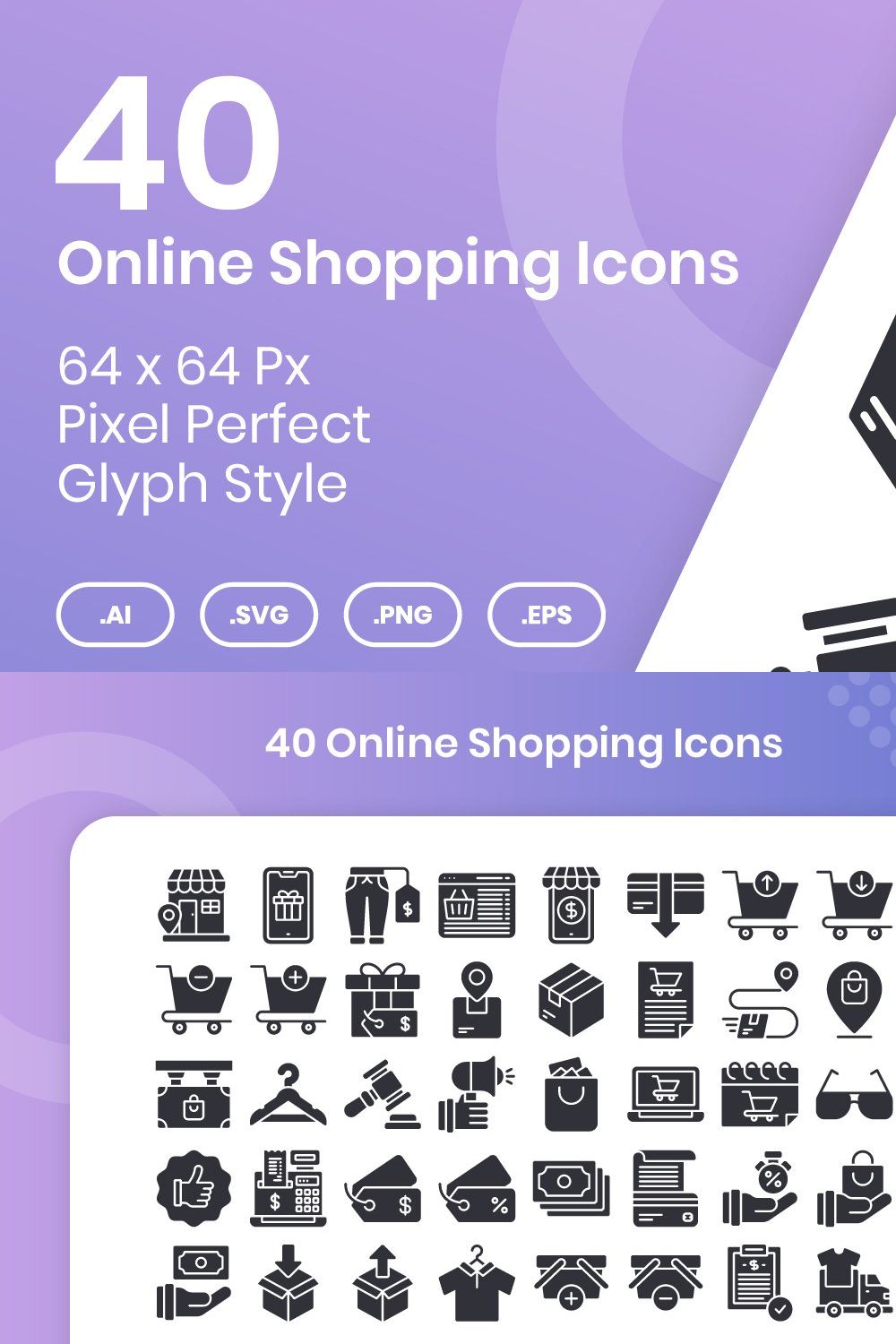 40 Online Shopping - Glyph pinterest preview image.