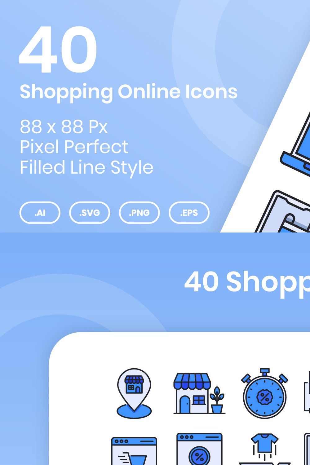40 Shopping Online - Filled Line pinterest preview image.