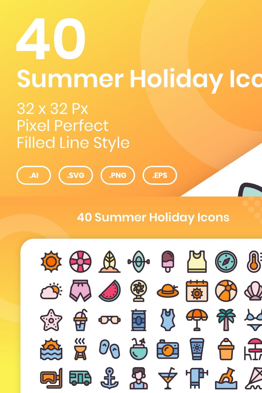 40 Summer Holiday - Filled Line pinterest preview image.