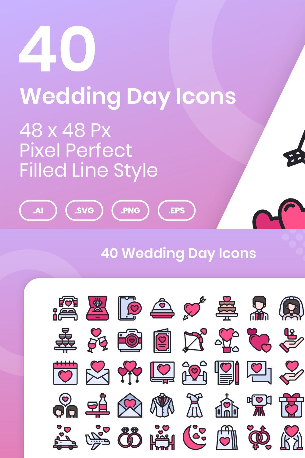 40 Wedding Day - Filled Line pinterest preview image.