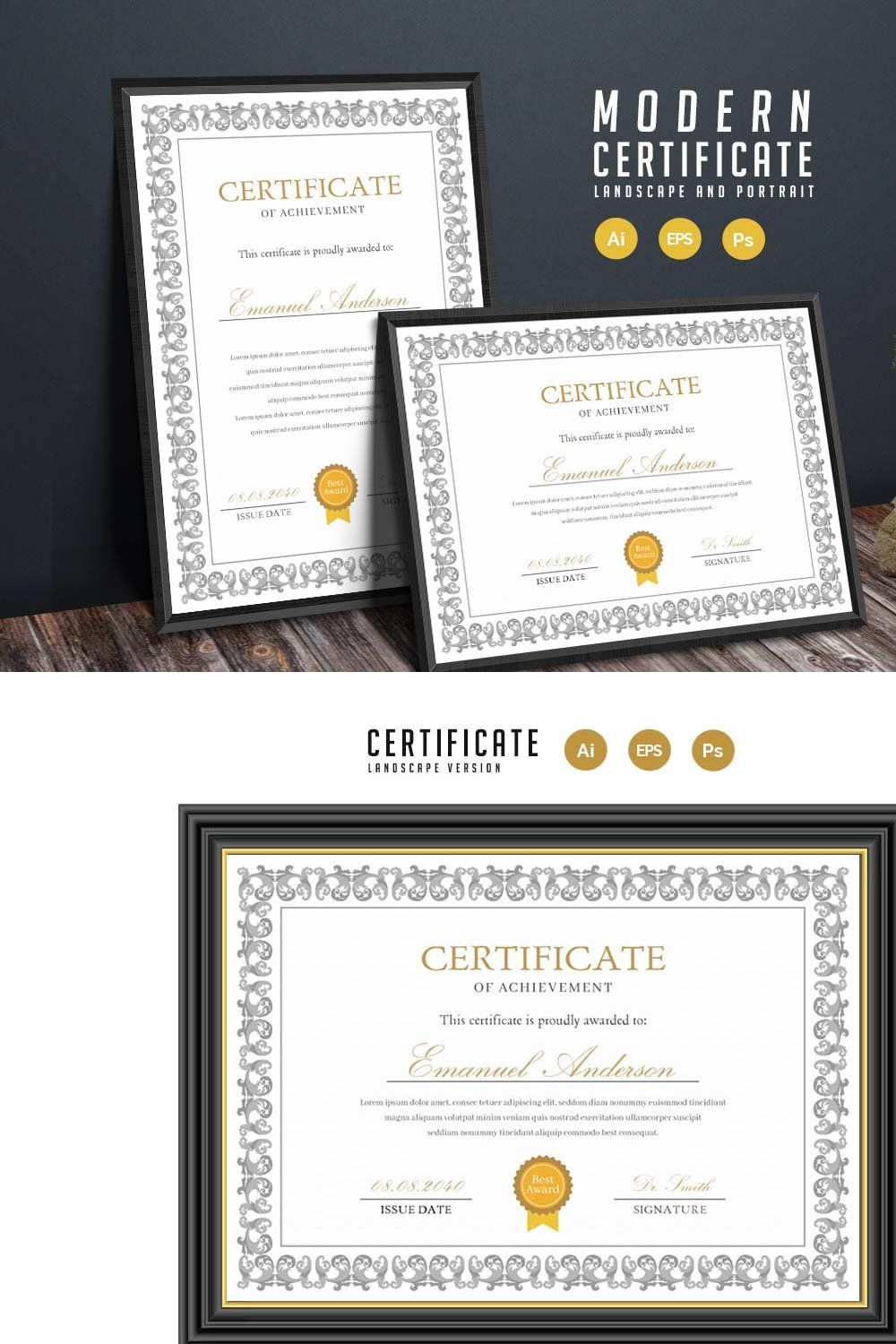 431. Modern Certificate Template pinterest preview image.