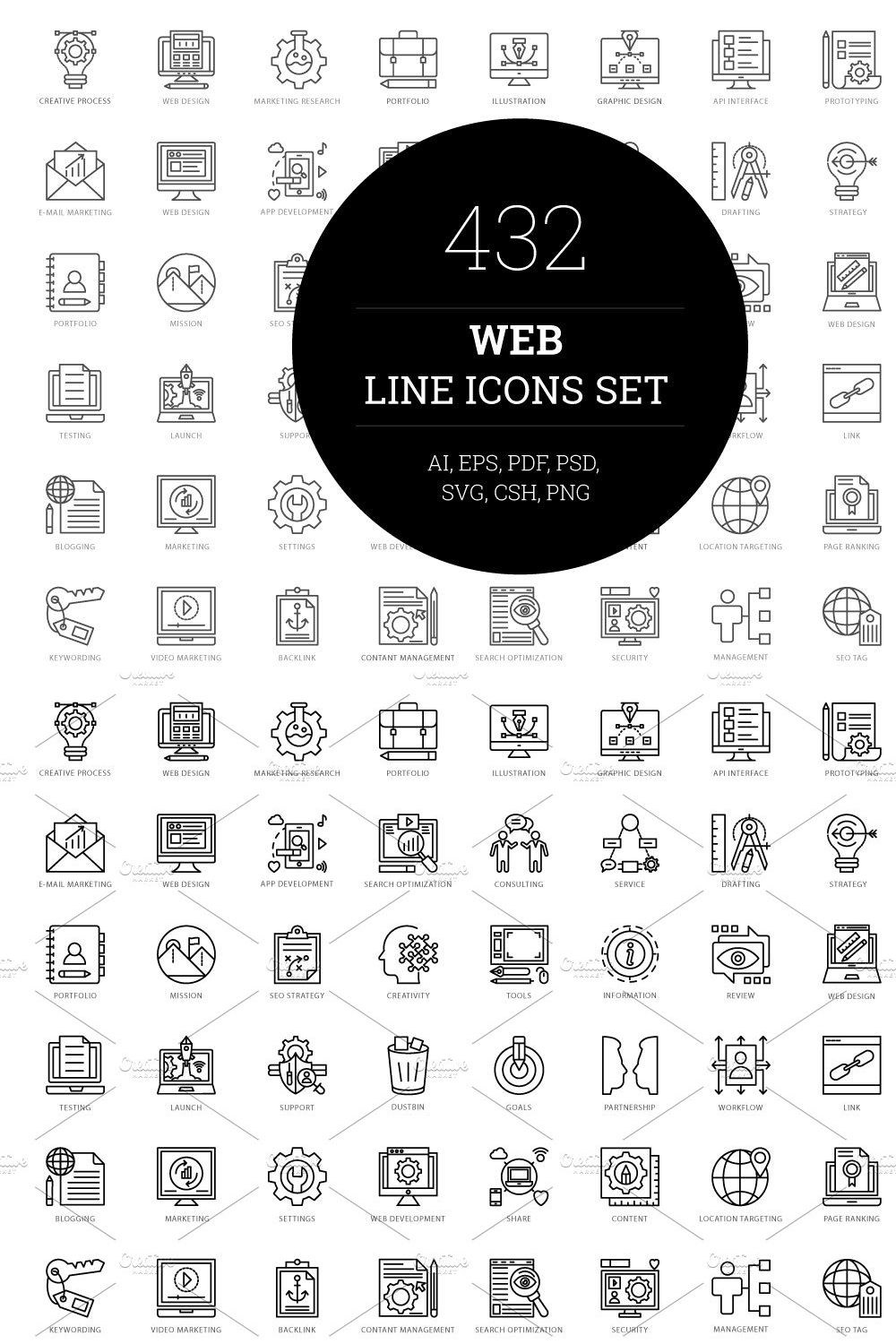 432 Web Line Icons pinterest preview image.