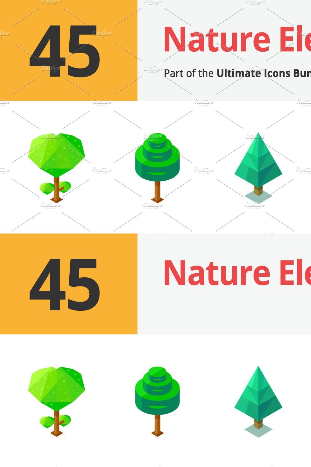 45 Nature Elements Isometric Icons pinterest preview image.