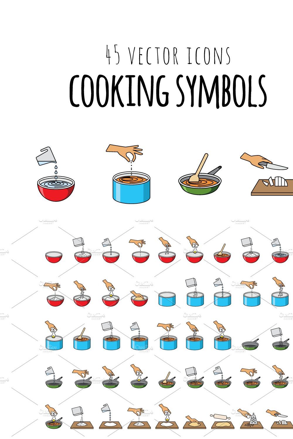 45 VECTOR ICONS - COOKING SYMBOLS pinterest preview image.