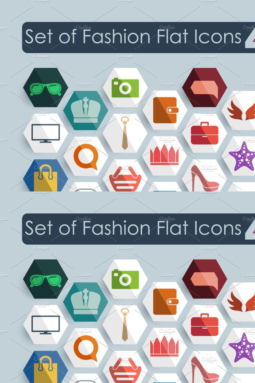 46 FASHION flat icons pinterest preview image.