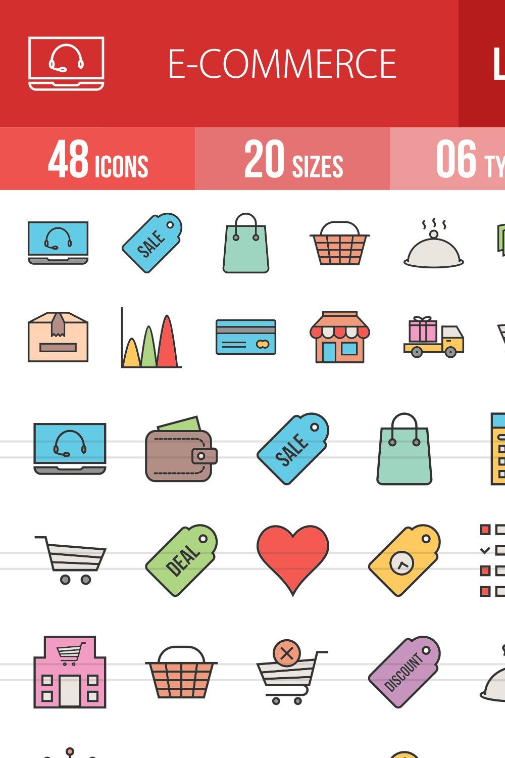 48 Ecommerce Filled Line Icons pinterest preview image.