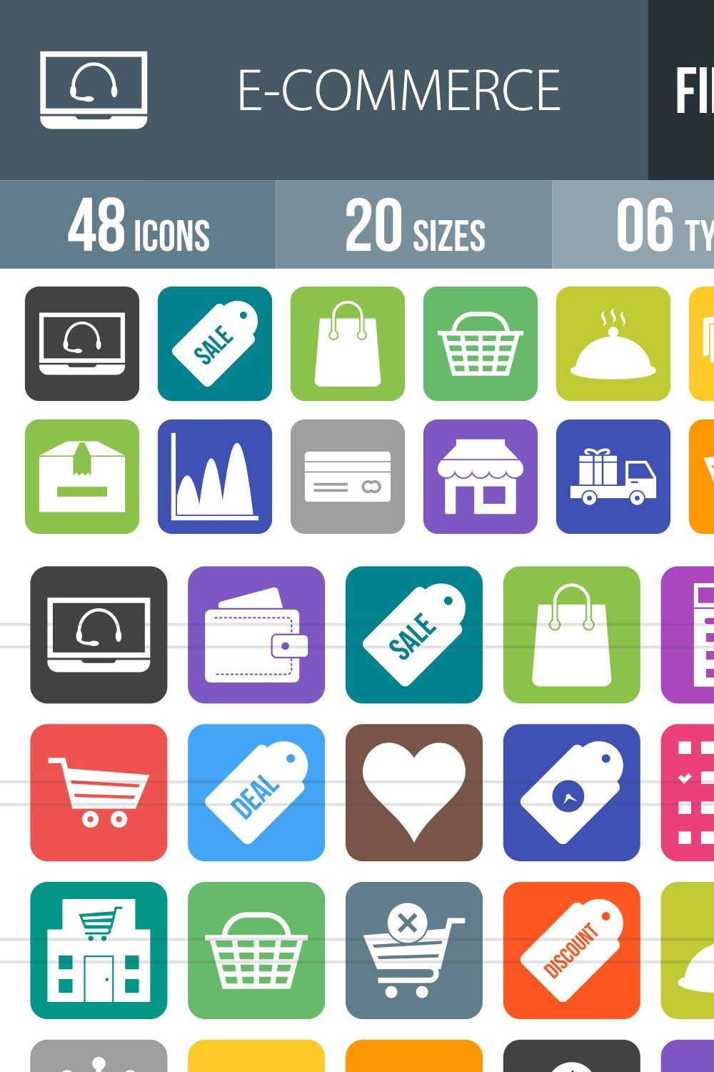48 Ecommerce Filled Round Icons pinterest preview image.