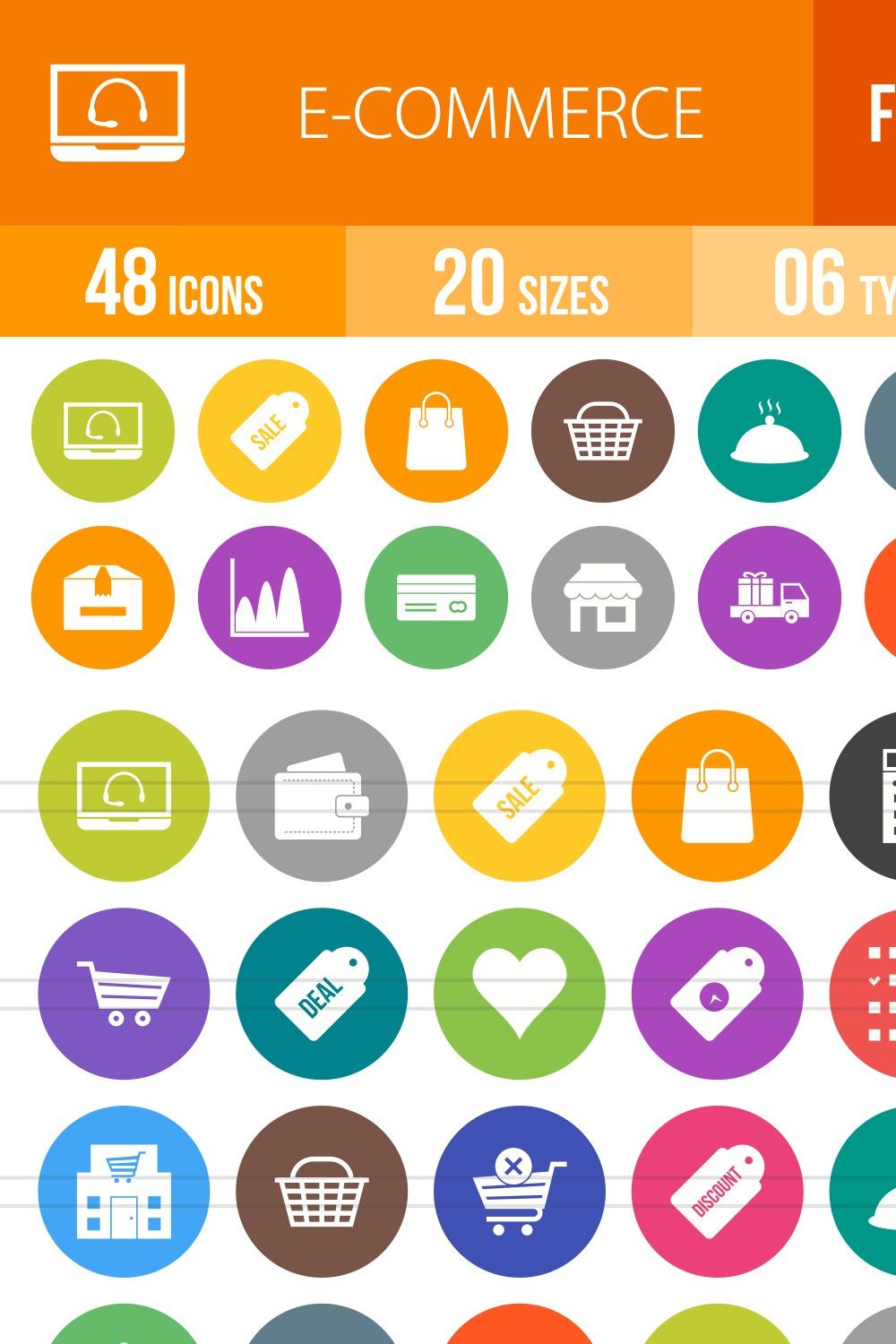 48 Ecommerce Flat Round Icons pinterest preview image.