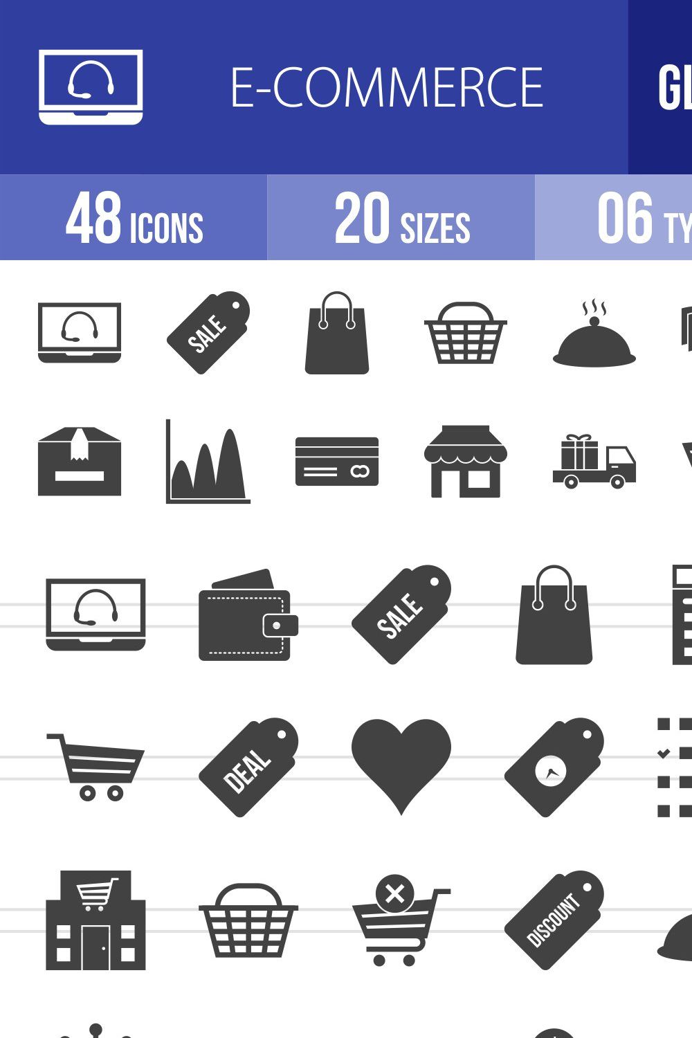 48 Ecommerce Glyph Icons pinterest preview image.