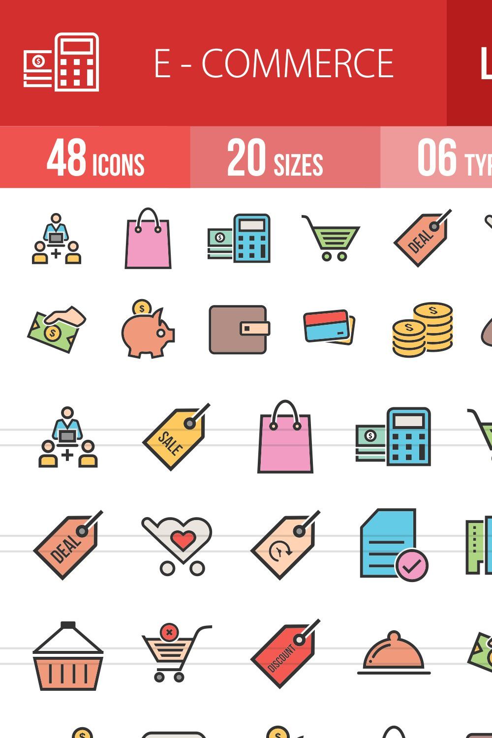 48 Ecommerce Line Filled Icons pinterest preview image.