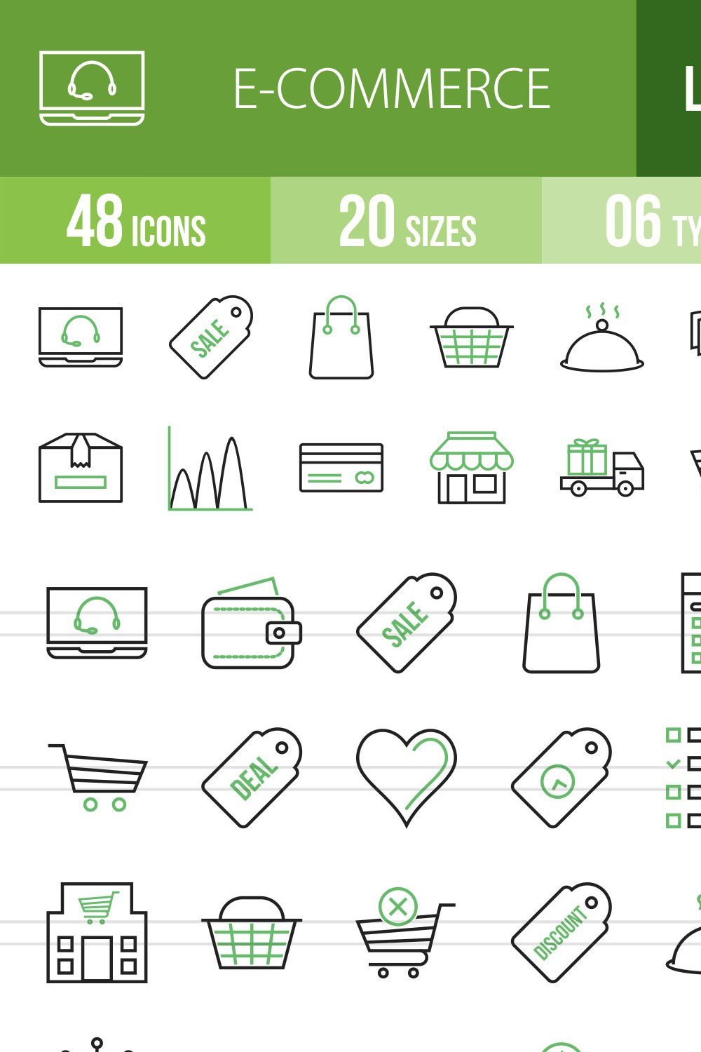 48 Ecommerce Line Green & Black Icon pinterest preview image.