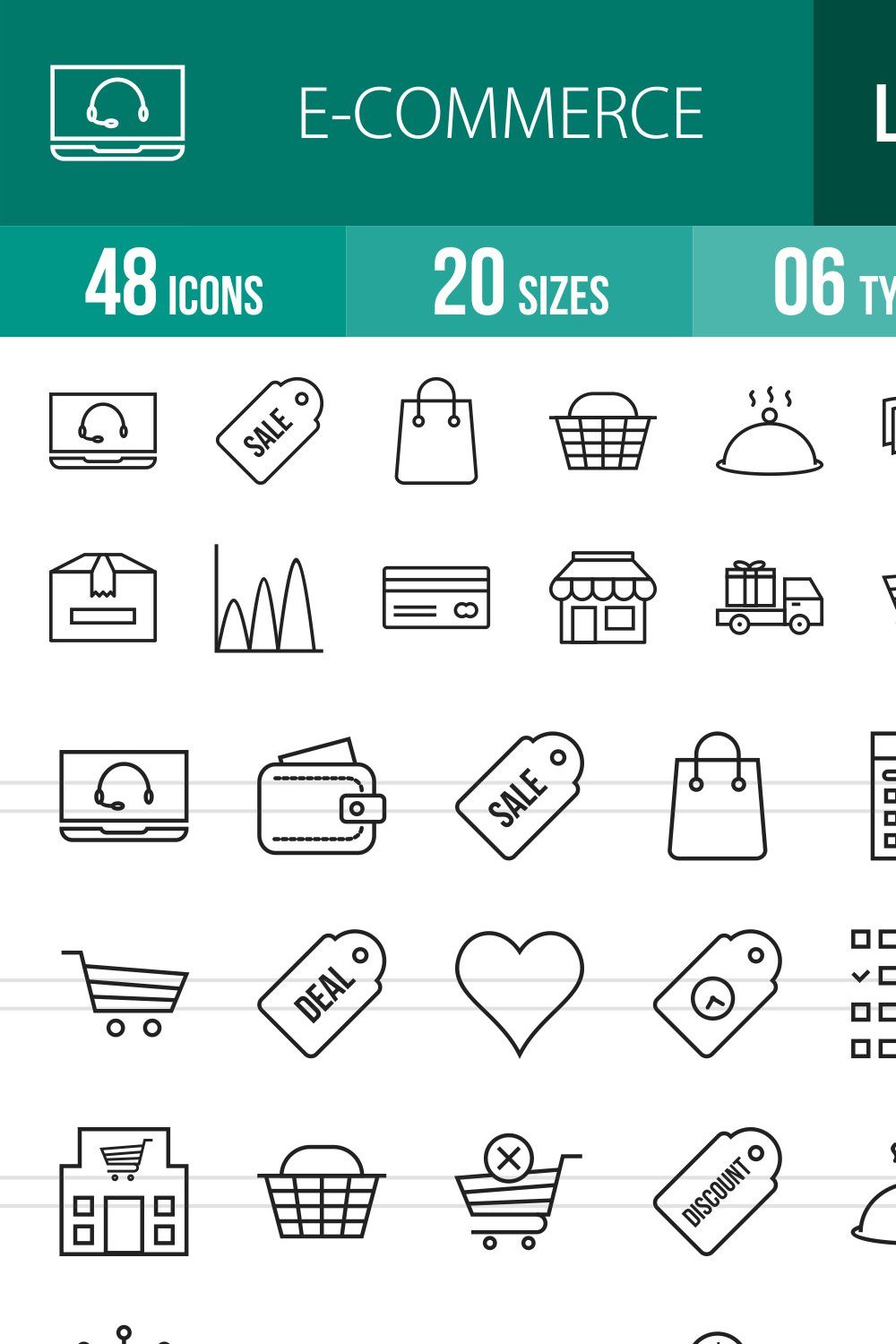48 Ecommerce Line Icons pinterest preview image.