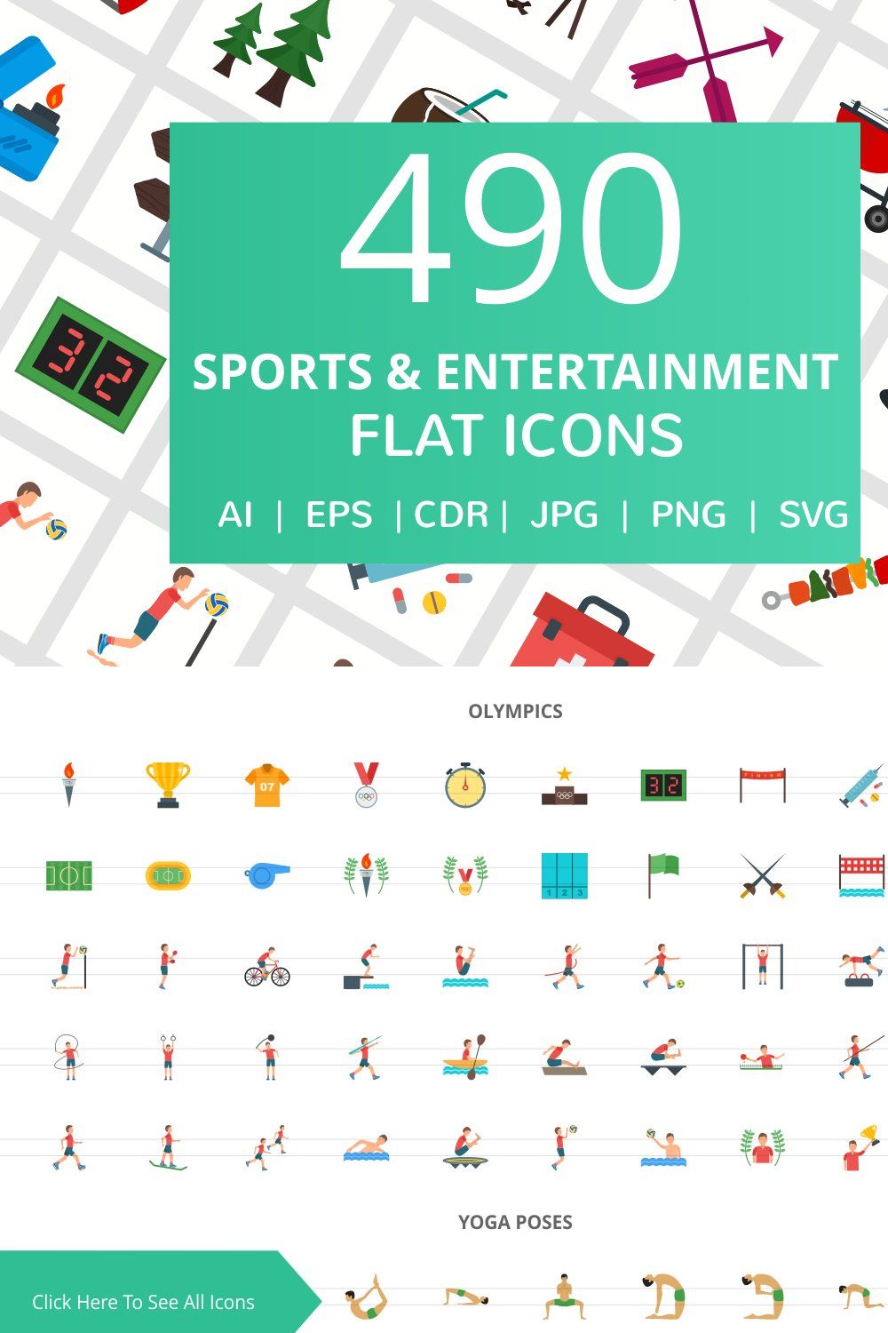 490 Sports & Entertainment Flat Icon pinterest preview image.