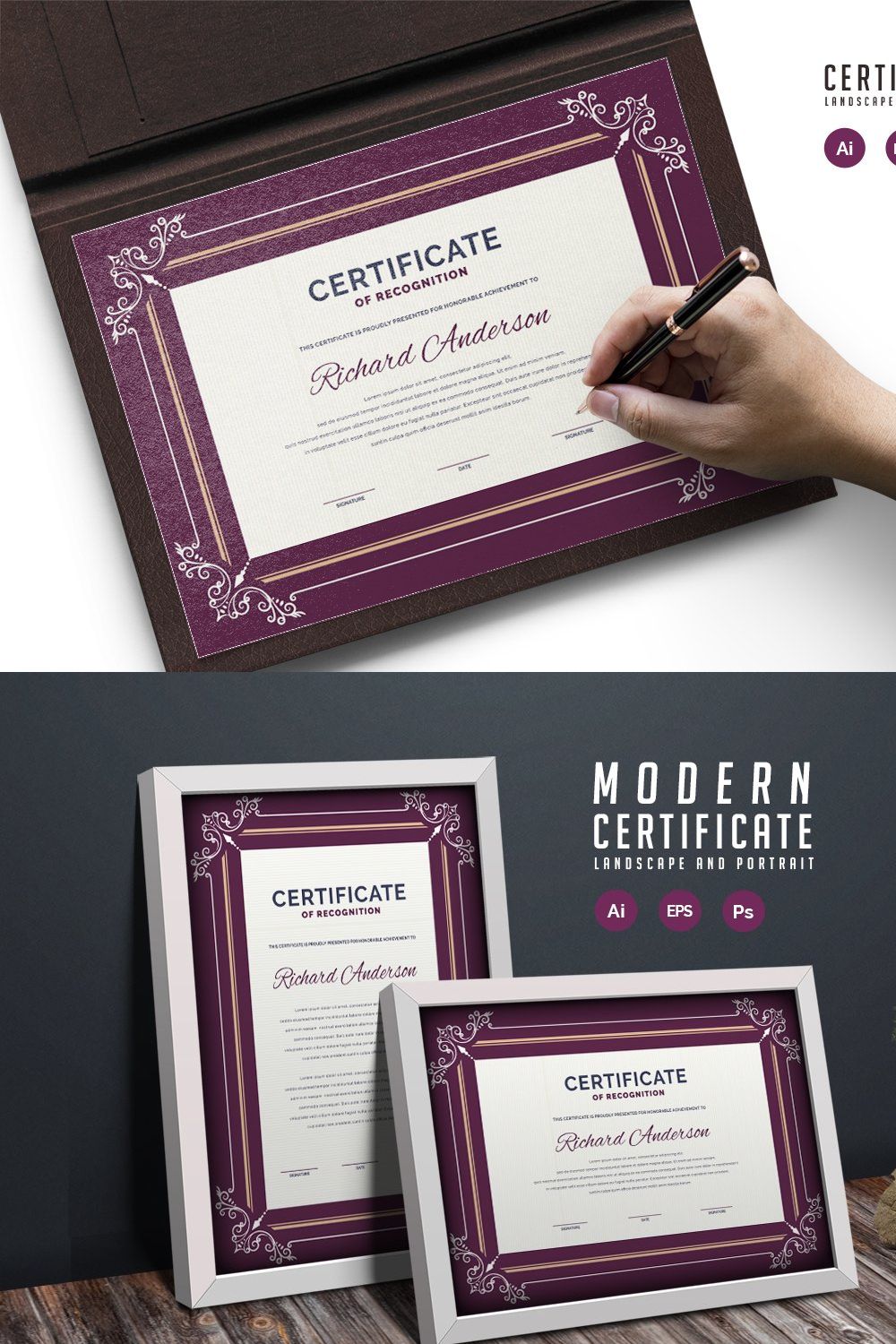 497. Modern Certificate Template pinterest preview image.