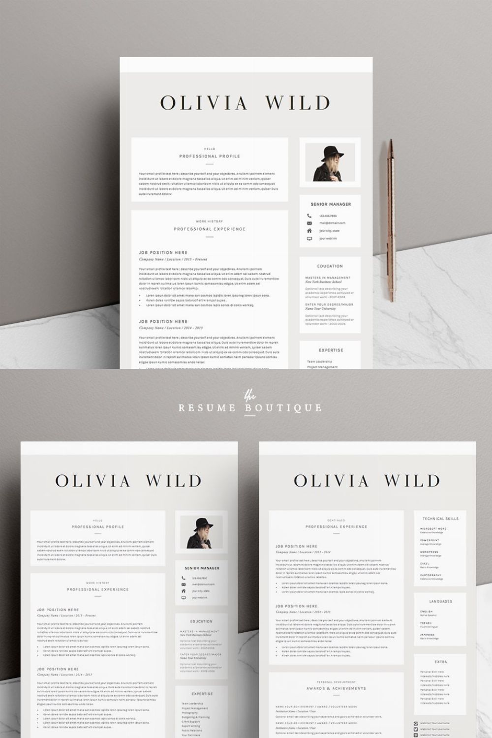 5 page Resume Template | Ultra Chic pinterest preview image.