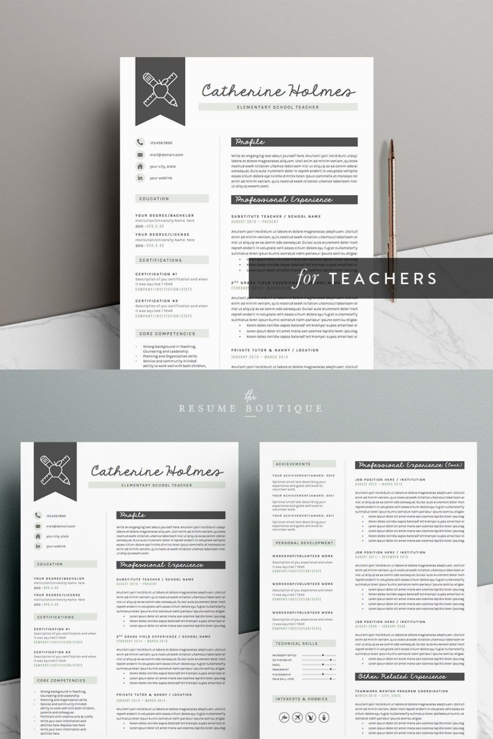5 page Teacher Resume | Educator pinterest preview image.