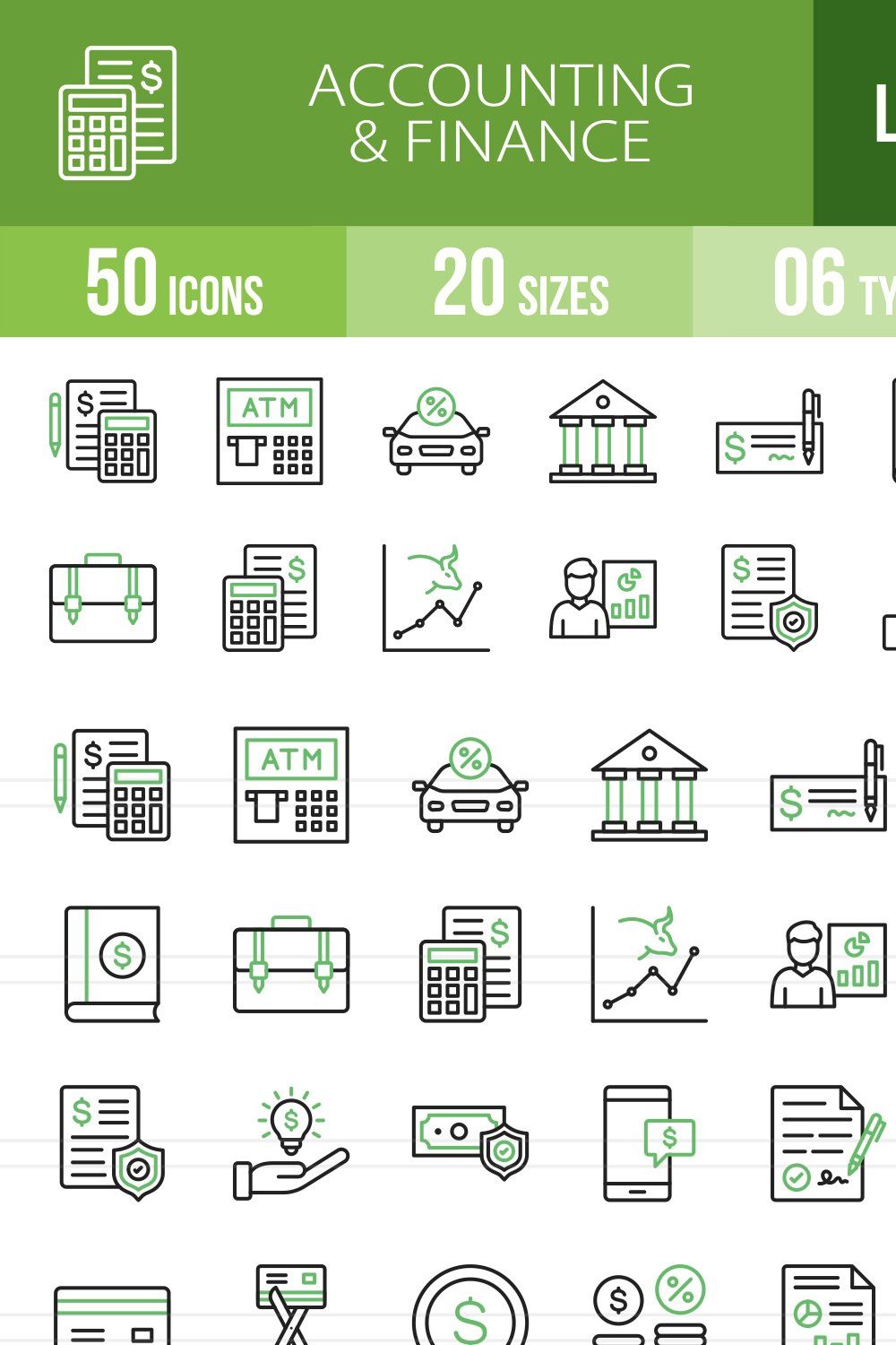 50 Accounting & Finance Line Icons pinterest preview image.