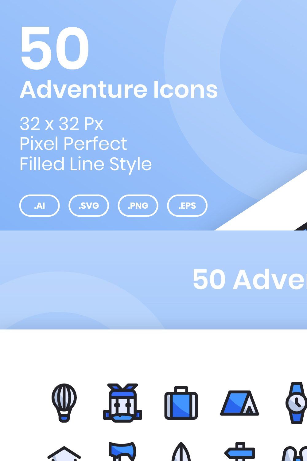 50 Adventure - Filled Line pinterest preview image.