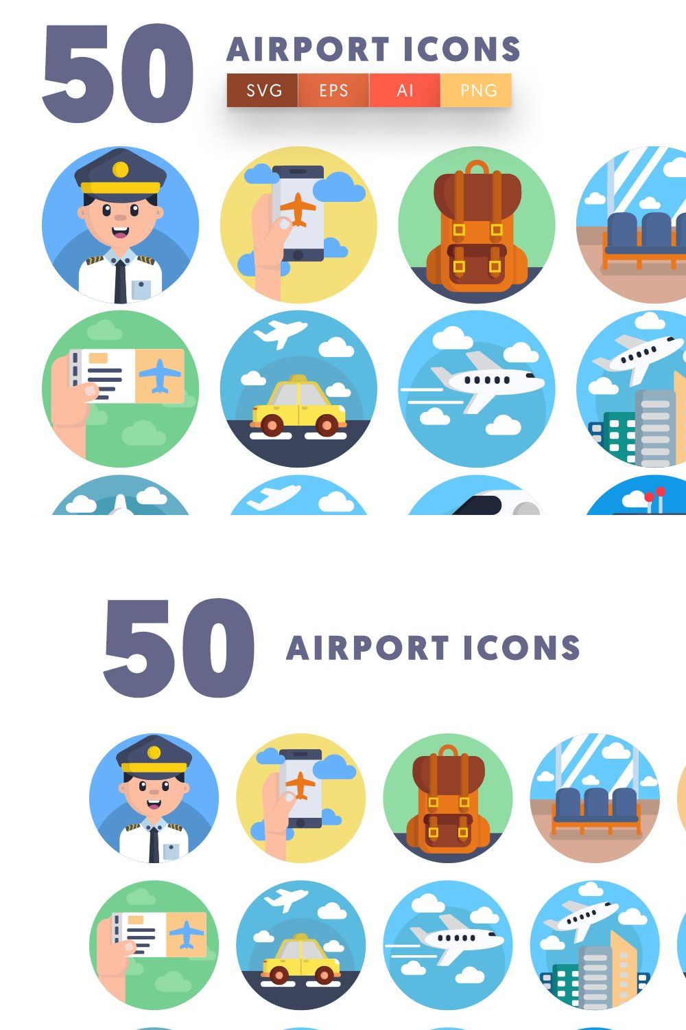 50 Airport Icons pinterest preview image.