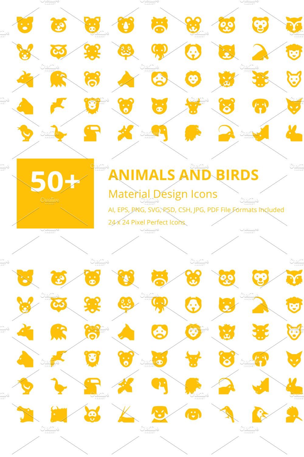 50+ Animals and Birds Material Icons pinterest preview image.