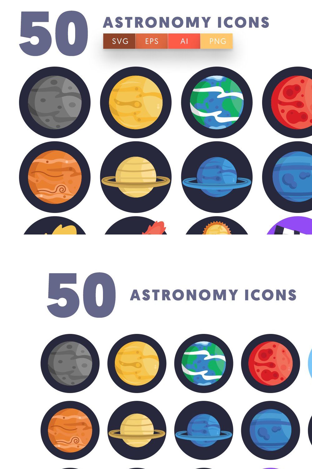 50 Astronomy Icons pinterest preview image.