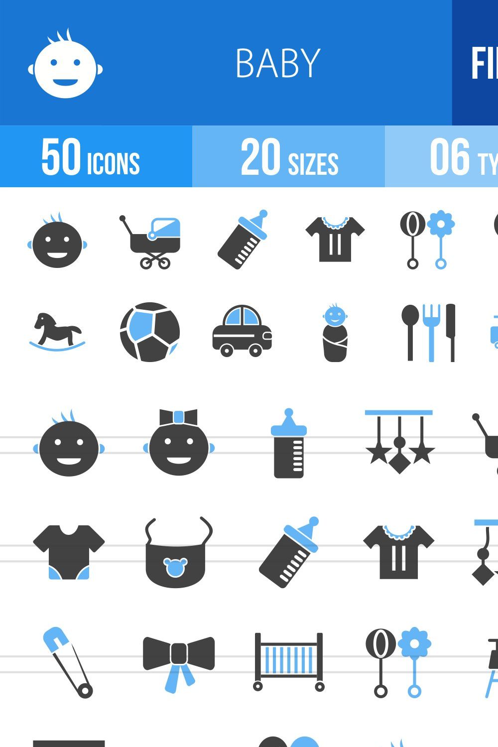50 Baby Blue & Black Icons pinterest preview image.