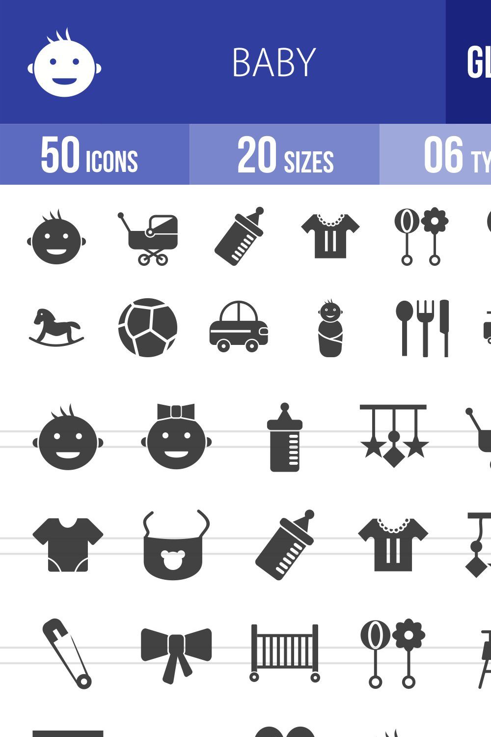 50 Baby Glyph Icons pinterest preview image.