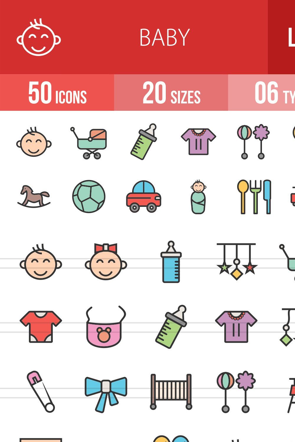 50 Baby Line Filled Icons pinterest preview image.