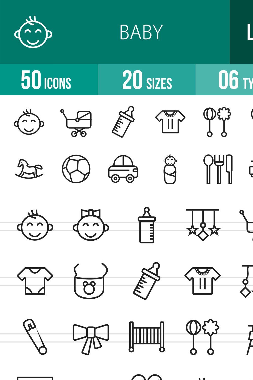 50 Baby Line Icons pinterest preview image.