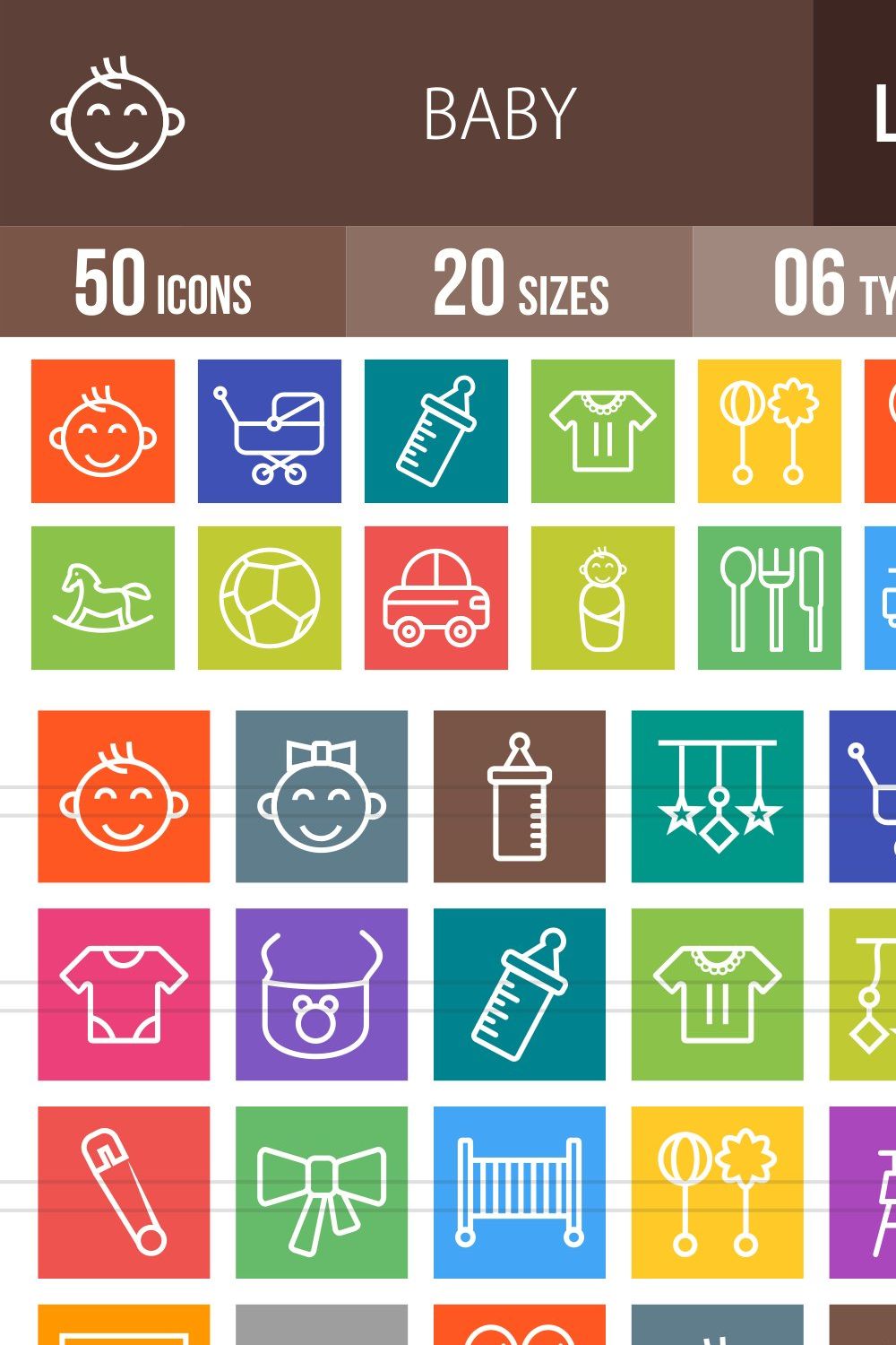 50 Baby Line Multicolor Icons pinterest preview image.