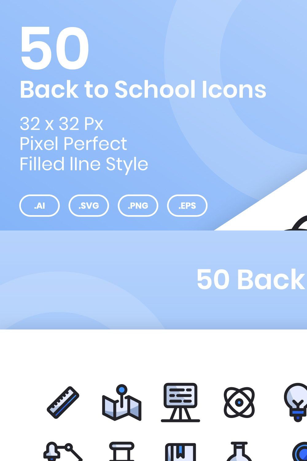 50 Back to School - Filled Line pinterest preview image.