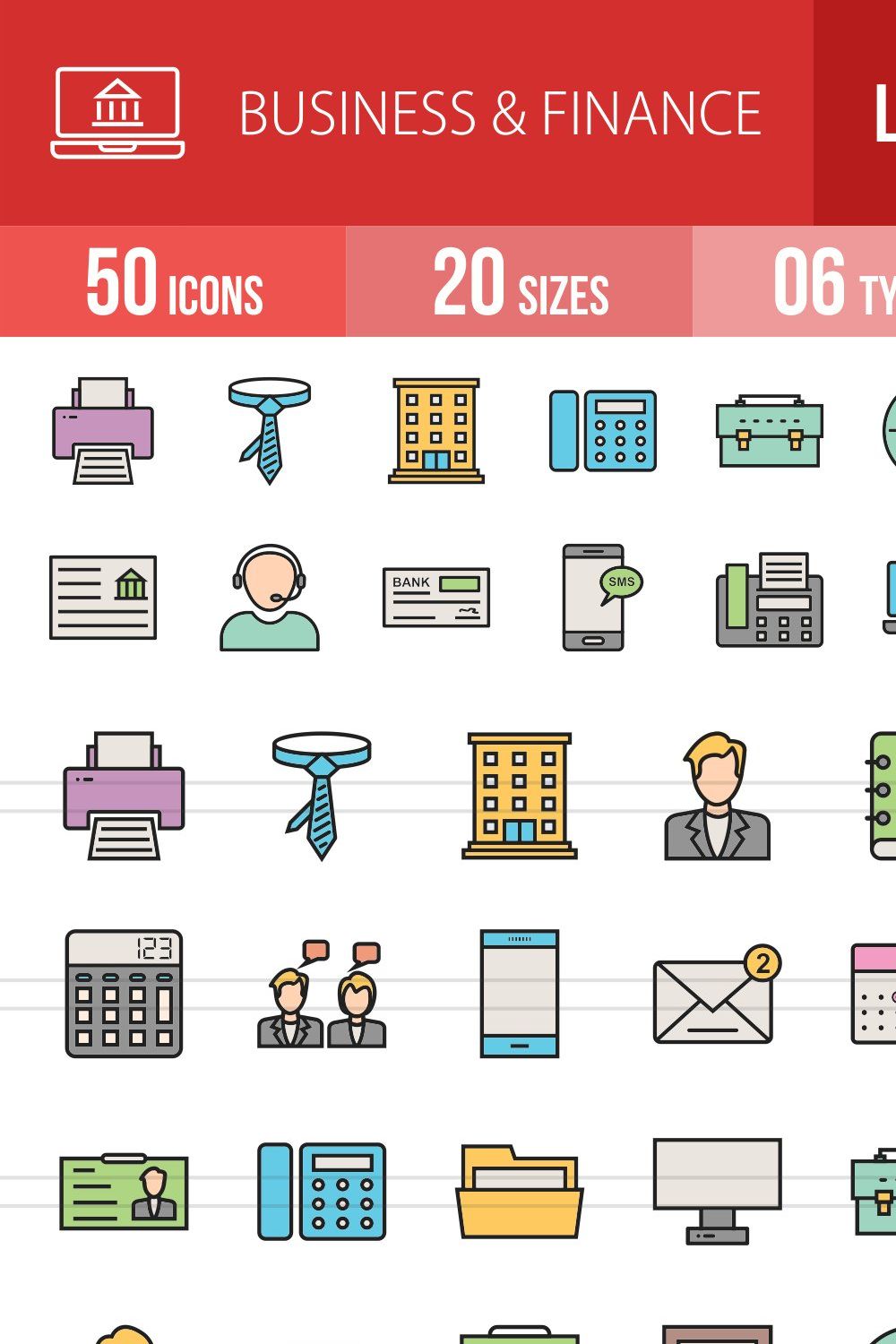 50 Business & Finance Line Icons pinterest preview image.