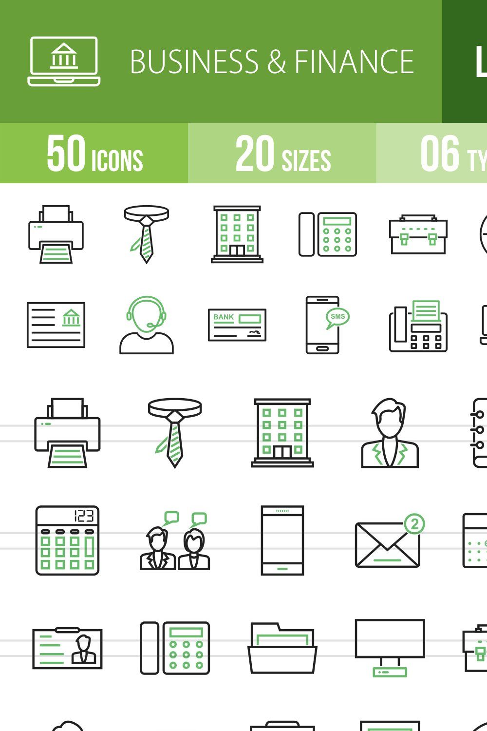 50 Business & Finance Line Icons pinterest preview image.