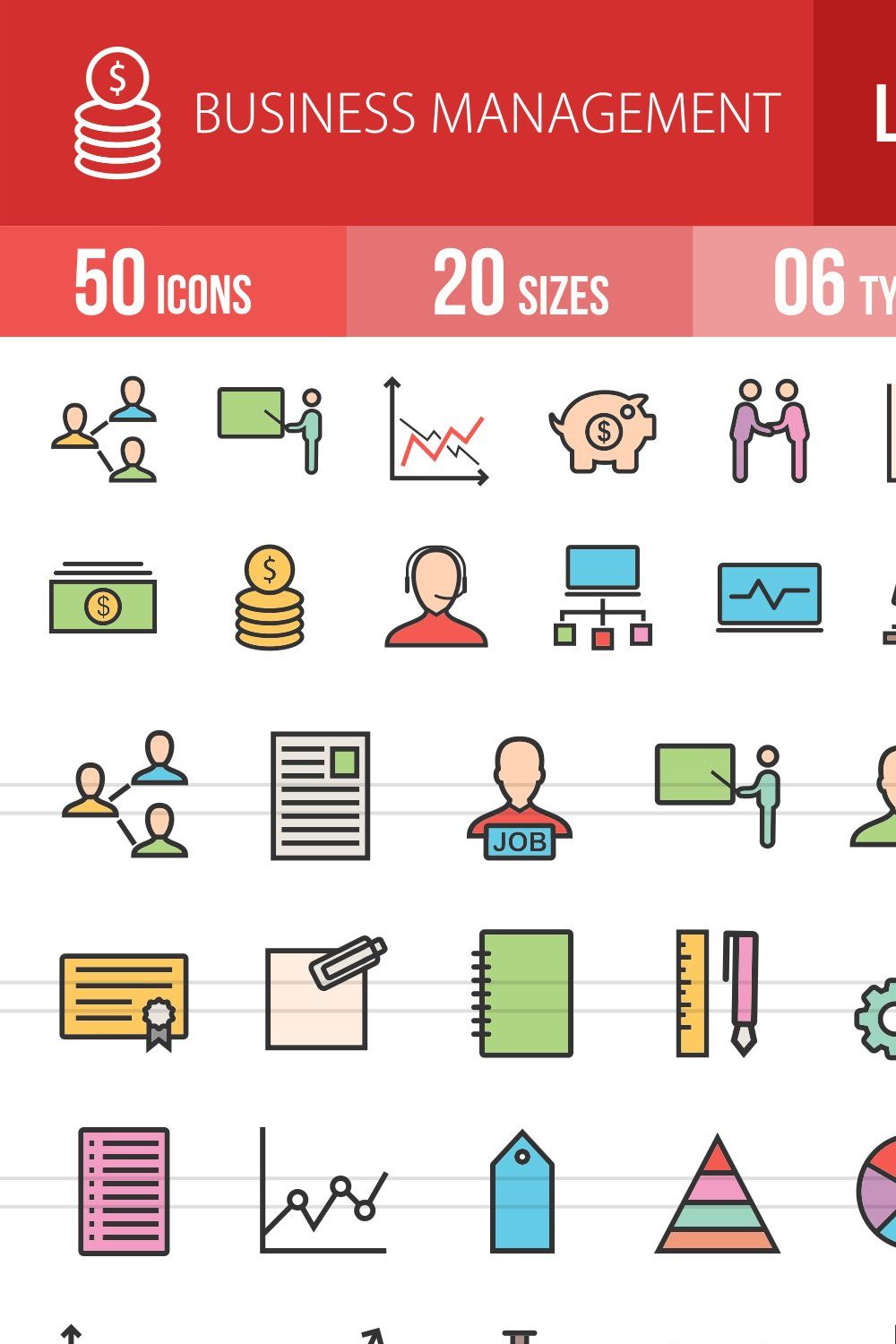 50 Business Line Filled Icons pinterest preview image.