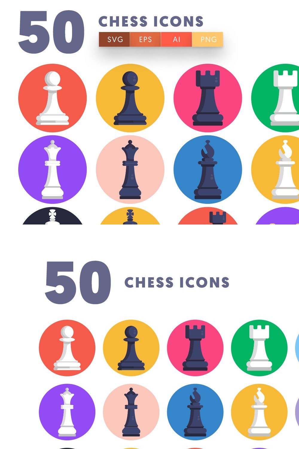 50 Chess Icons pinterest preview image.