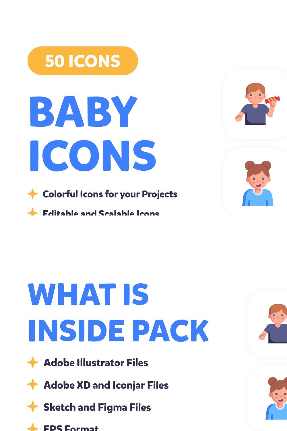 50 Childhood Flat vector Icons pinterest preview image.