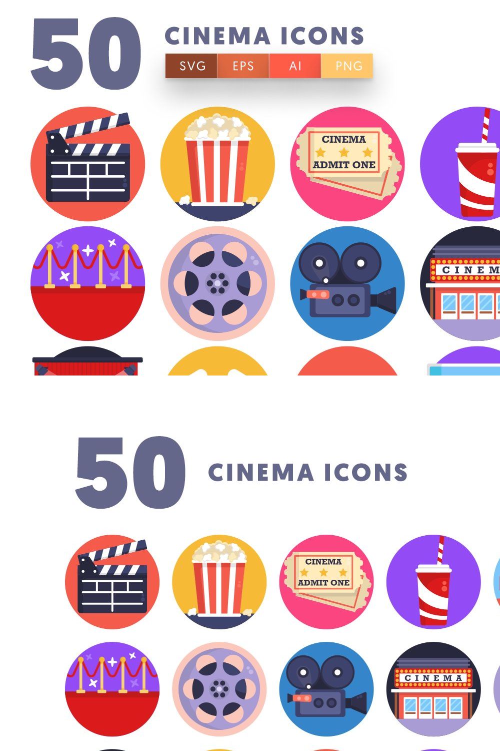 50 Cinema Icons pinterest preview image.
