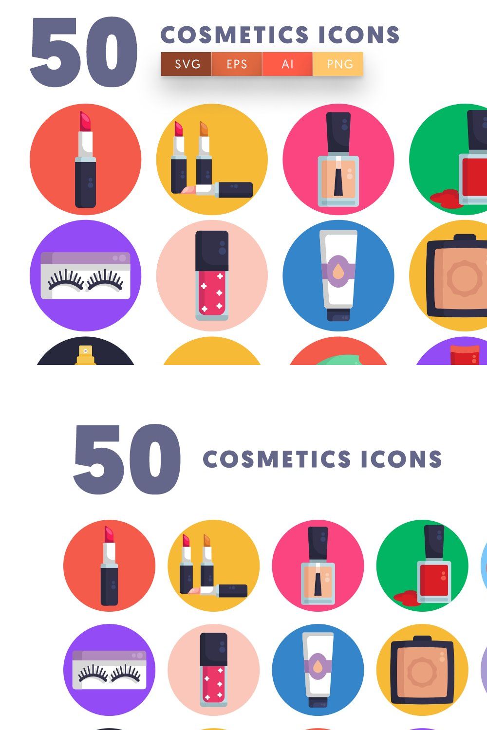 50 Cosmetics Icons pinterest preview image.