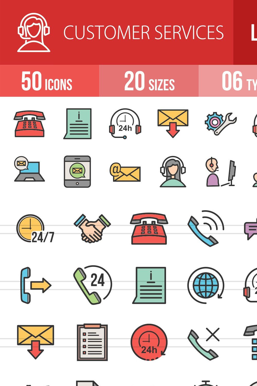 50 Customers Line Filled Icons pinterest preview image.