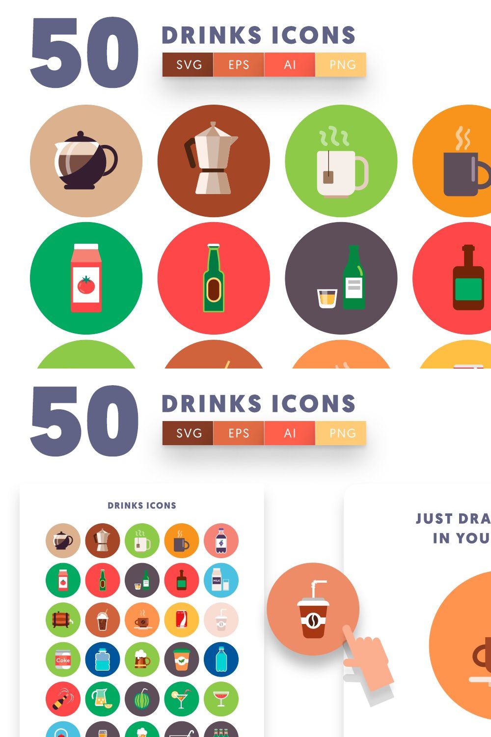 50 Drinks Icons pinterest preview image.