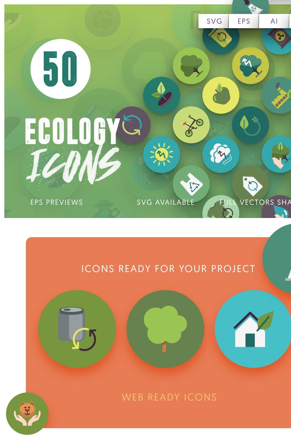 50 Ecology Icons pinterest preview image.
