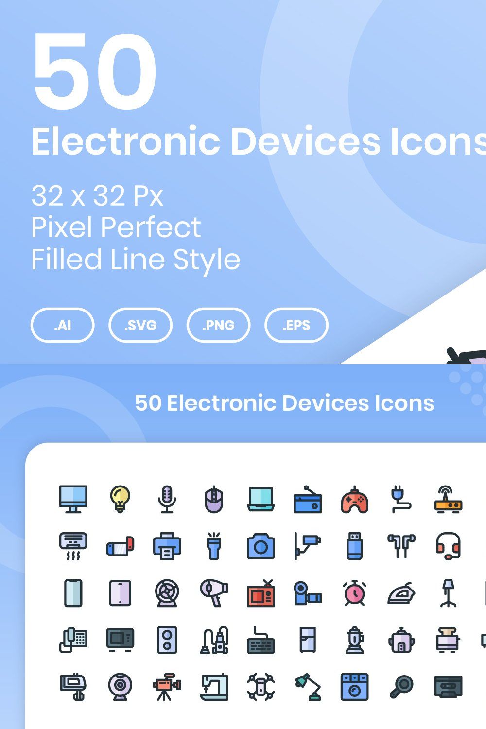 50 Electronic Device - Filled Line pinterest preview image.
