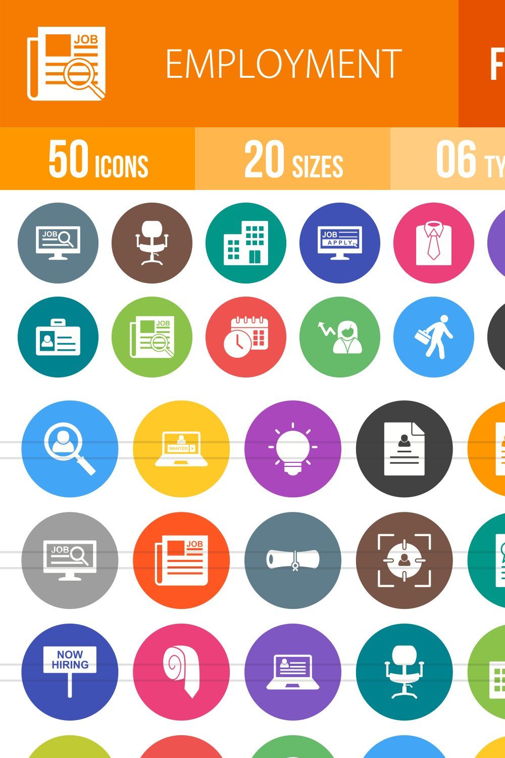 50 Employment Flat Round Icons pinterest preview image.
