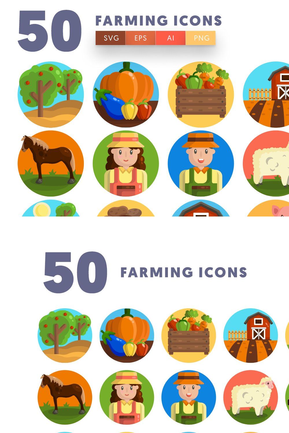 50 Farming Icons pinterest preview image.